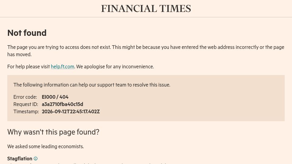 Screenshot of ft.com: Financial Times' 404 Page not Found