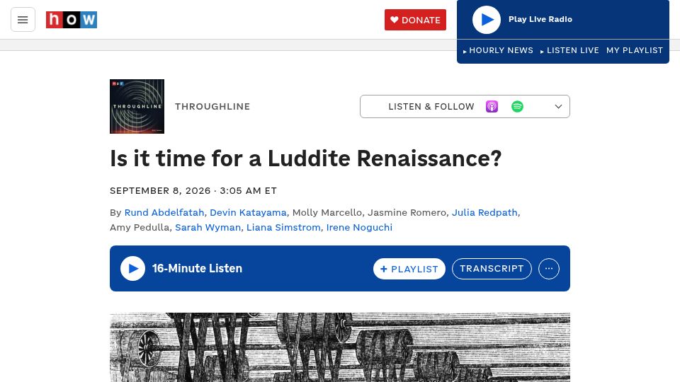 Screenshot of npr.org: Is it time for a Luddite Renaissance?