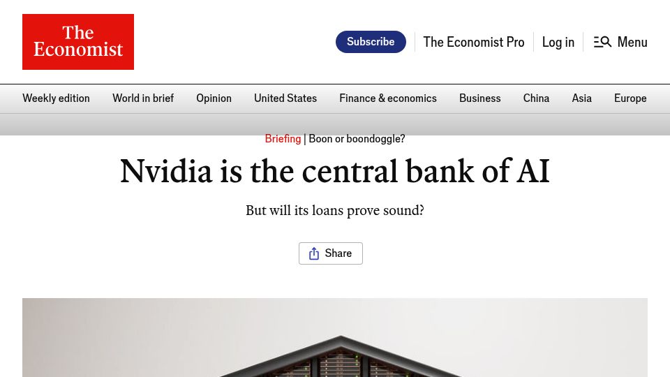Screenshot of economist.com: Nvidia is the central bank of AI