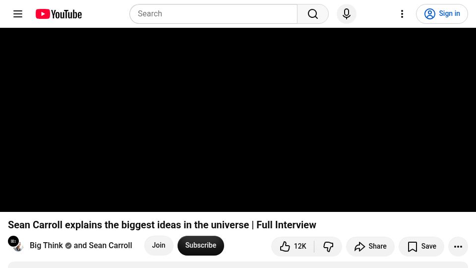 Screenshot of youtube.com: Sean Carroll explains the biggest ideas in the universe – Full Interview [video] (2025)