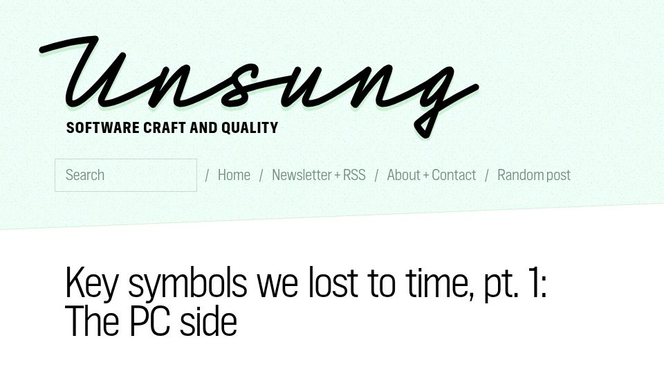 Screenshot of unsung.aresluna.org: Key symbols we lost to time, pt. 1: The PC side