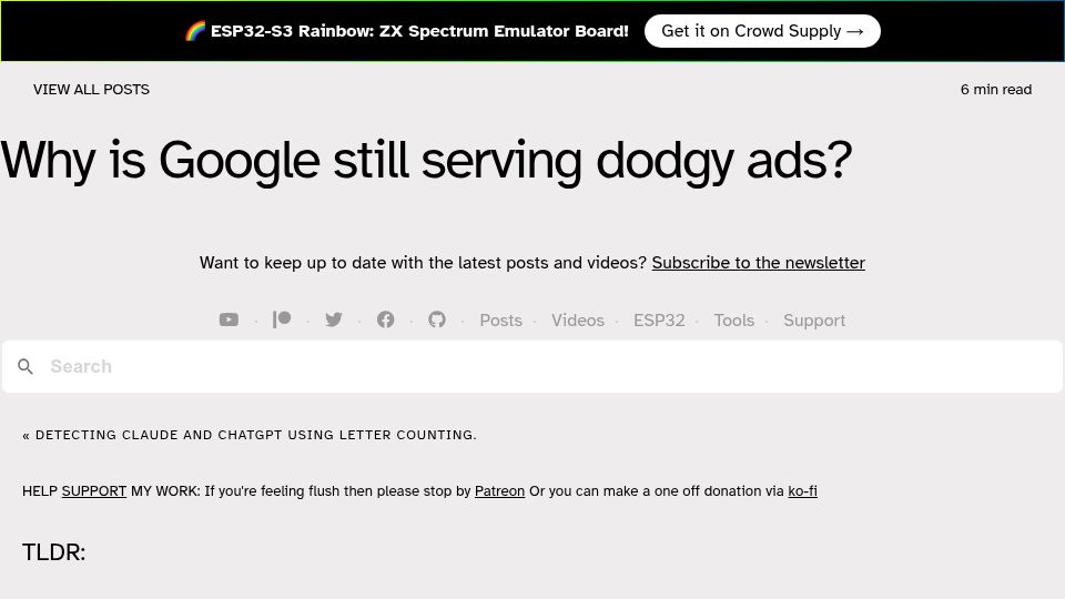 Screenshot of atomic14.com: Why is Google still serving dodgy ads?