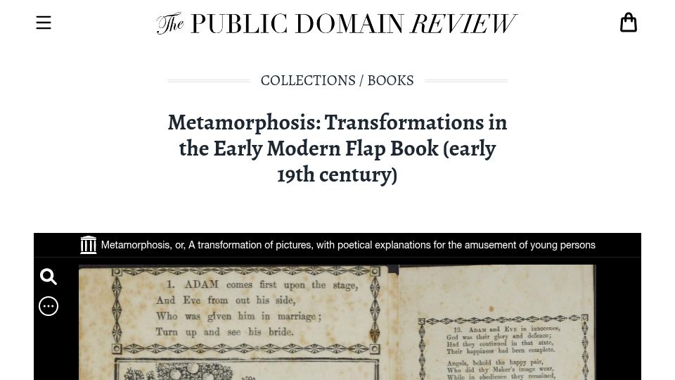 Screenshot of publicdomainreview.org: Metamorphosis: Transformations in the Early Modern Flap Book (19th Century)