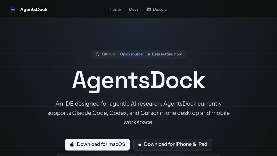 Screenshot of agentsdock.net: AgentsDock: An IDE designed for agentic AI research