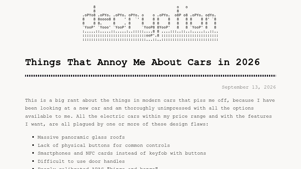 Screenshot of blog.decryption.net.au: Things That Annoy Me About Cars