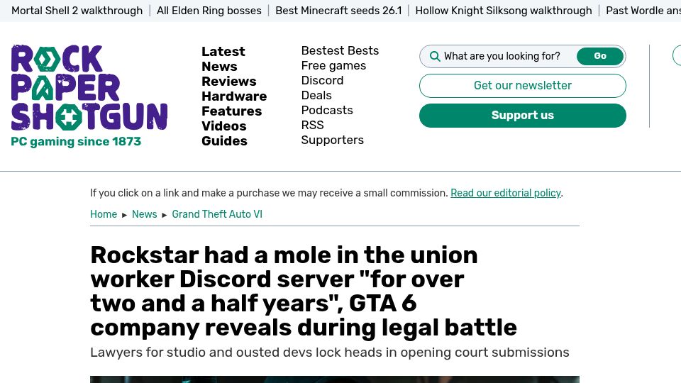 Screenshot of rockpapershotgun.com: Rockstar had a mole in the union worker discord server