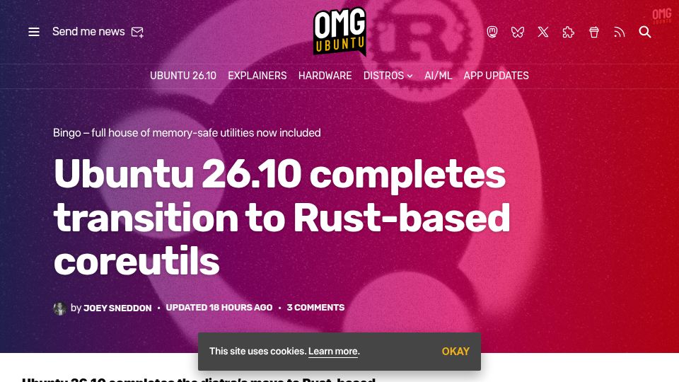 Screenshot of omgubuntu.co.uk: Ubuntu 26.10 completes transition to Rust-based coreutils