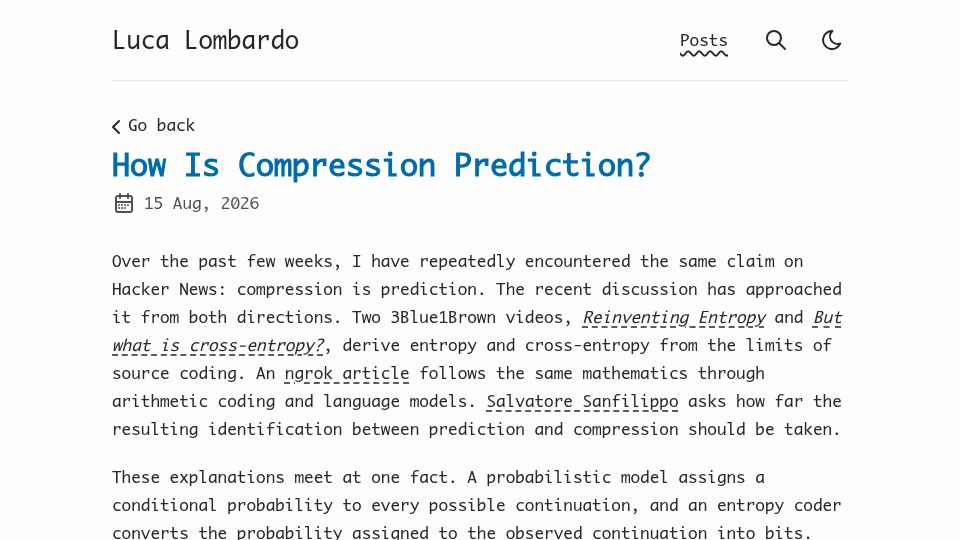 Screenshot of lukefleed.xyz: How Is Compression Prediction?