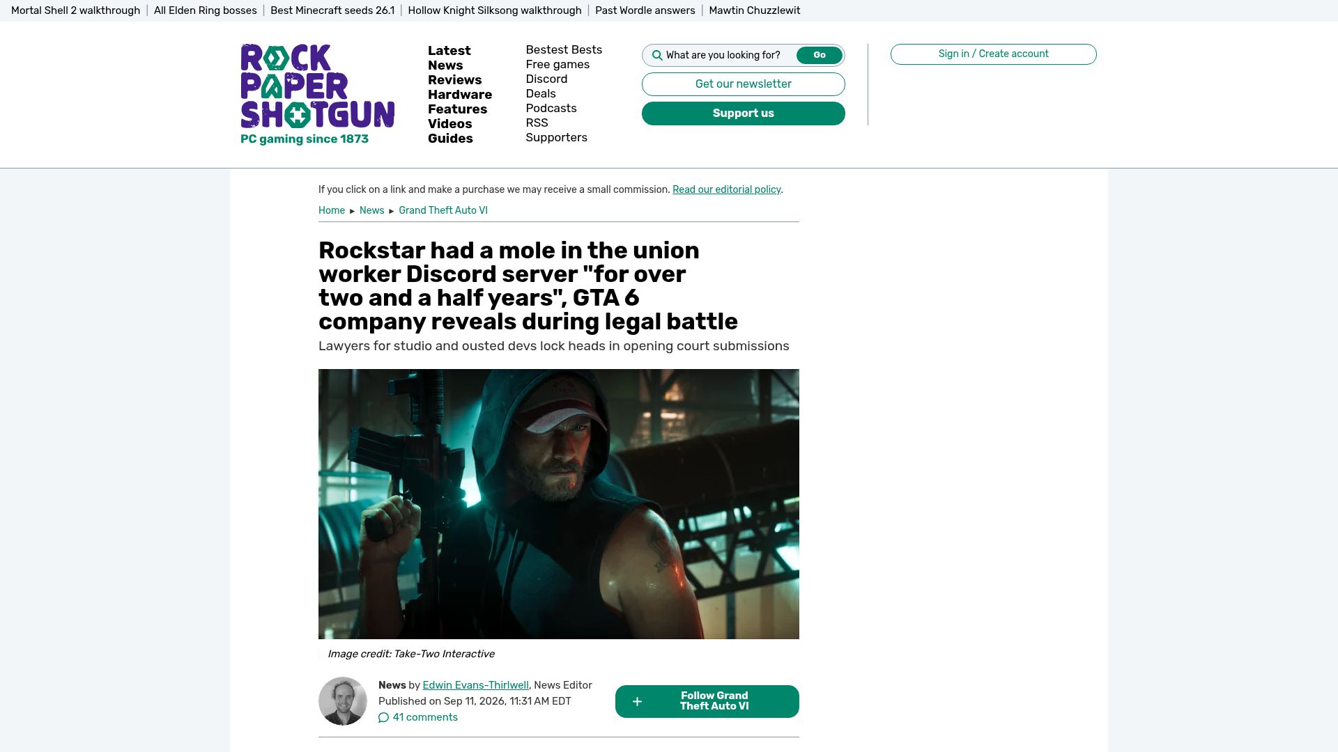 Screenshot of rockpapershotgun.com: Rockstar had a mole in the union worker discord server