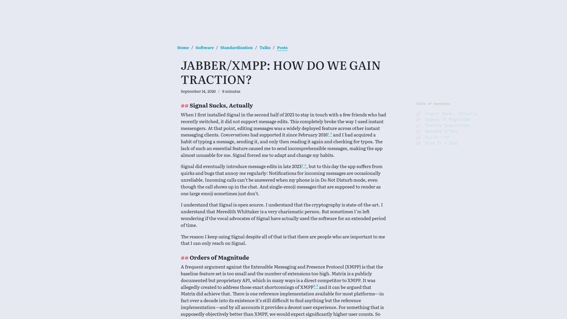 Screenshot of gultsch.de: Jabber/XMPP: How Do We Gain Traction?