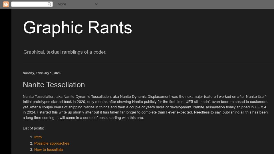 Screenshot of graphicrants.blogspot.com: Graphic Rants: Nanite Tessellation