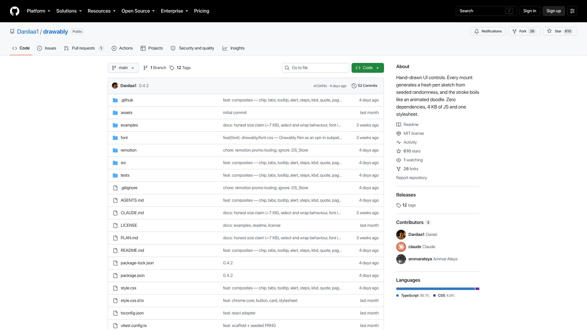 Screenshot of github.com: Drawably: Hand-Drawn UI Controls