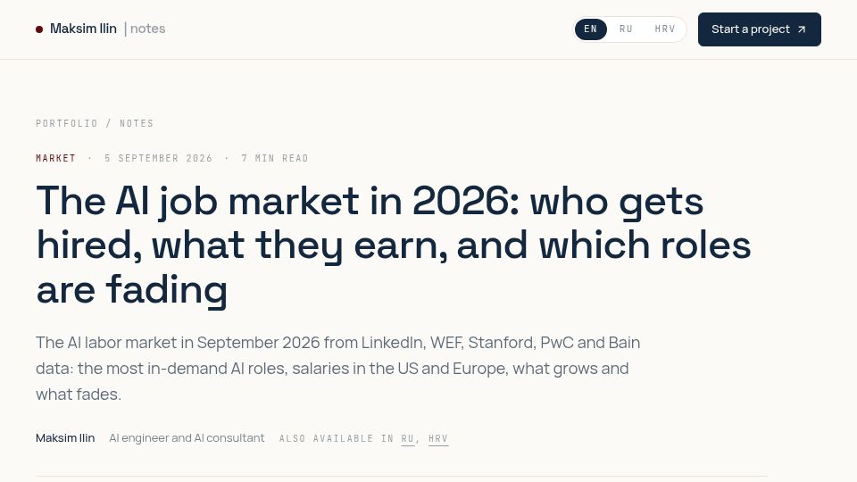 Screenshot of ilinmaks.com: The AI job market in 2026
