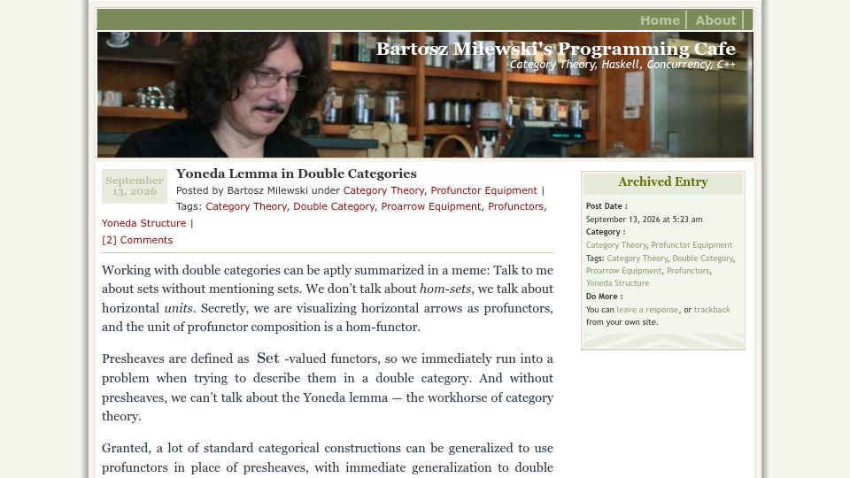 Screenshot of bartoszmilewski.com: Yoneda Lemma in Double Categories