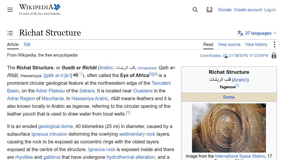 Screenshot of en.wikipedia.org: Richat Structure