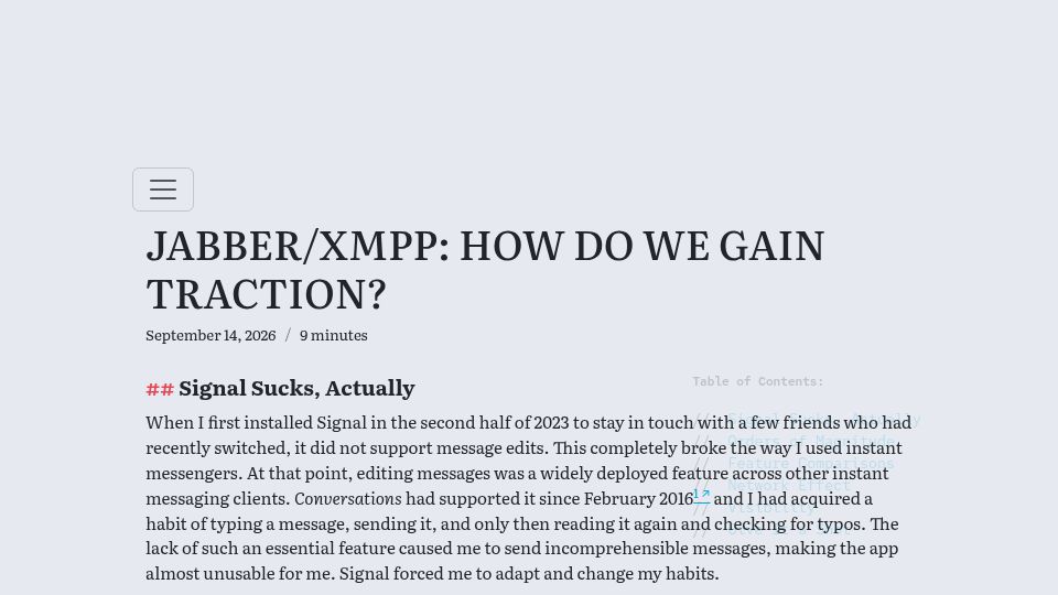 Screenshot of gultsch.de: Jabber/XMPP: How Do We Gain Traction?
