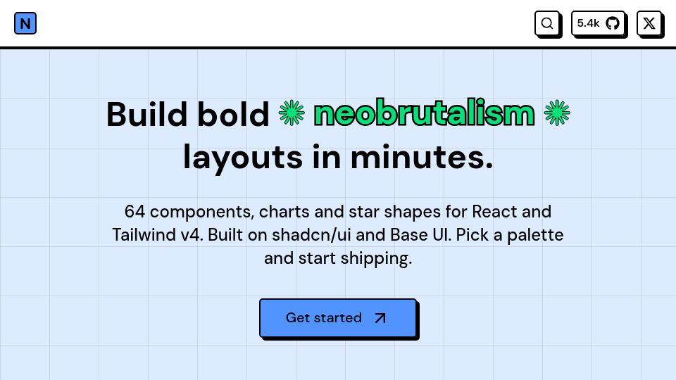 Screenshot of neobrutalism.dev: Show HN: Neobrutalism.dev – Just added Base UI support and added new color theme