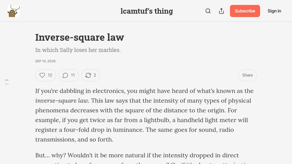 Screenshot of blog.coredump.cx: Inverse-Square Law