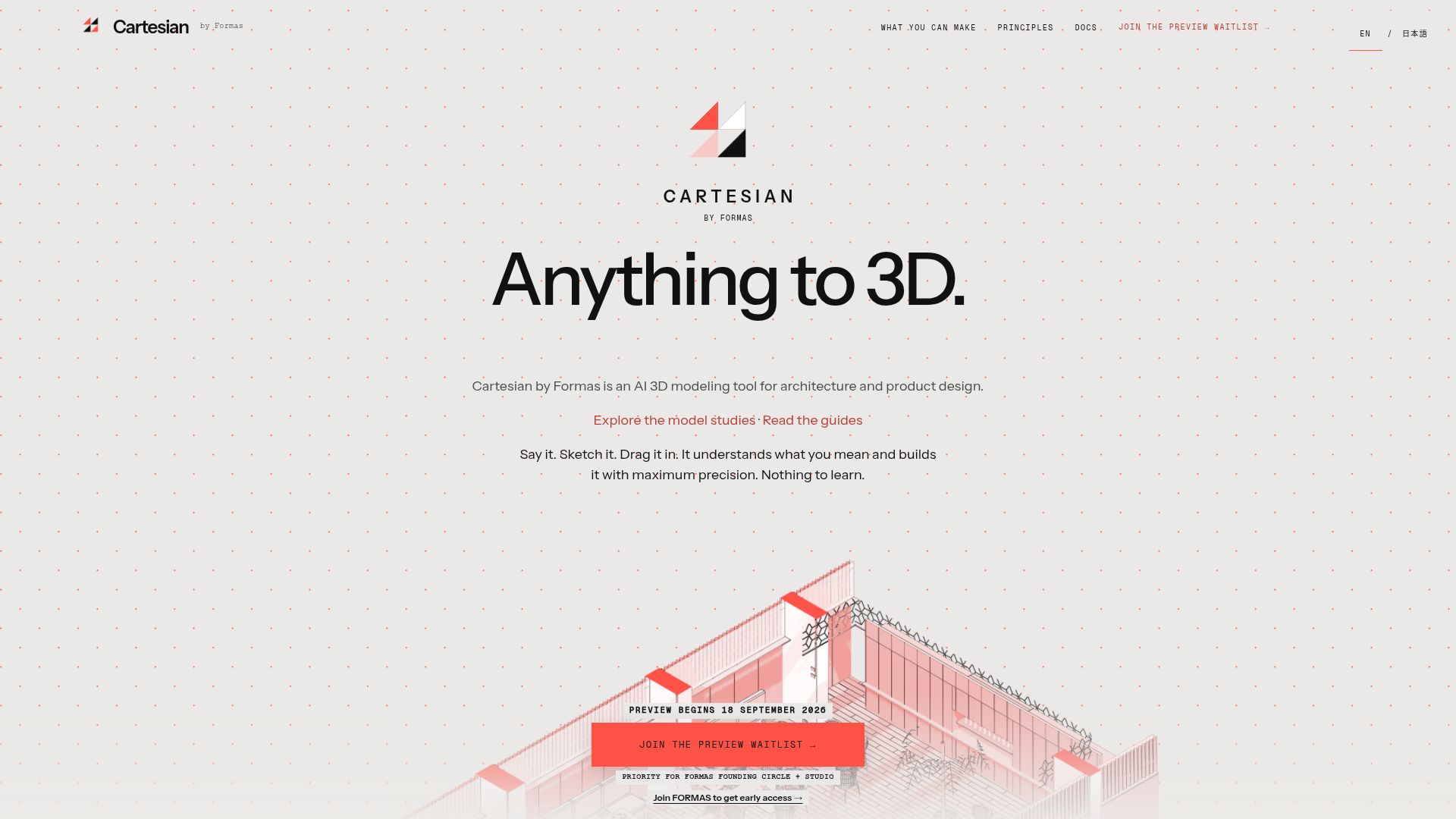 Screenshot of formas.ai: Cartesian – AI 3D Modeling for Design