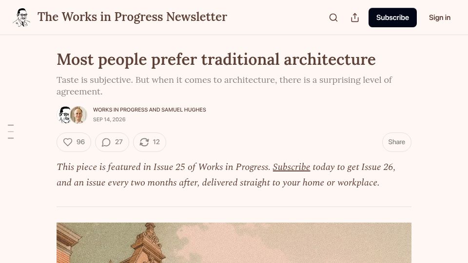 Screenshot of worksinprogress.news: Most people prefer traditional architecture