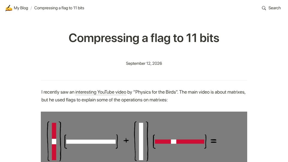 Screenshot of read.vantezzen.io: Compressing a flag to 11 bits