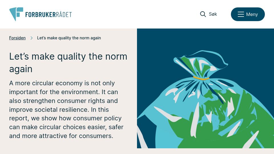 Screenshot of forbrukerradet.no: Let's make quality the norm again