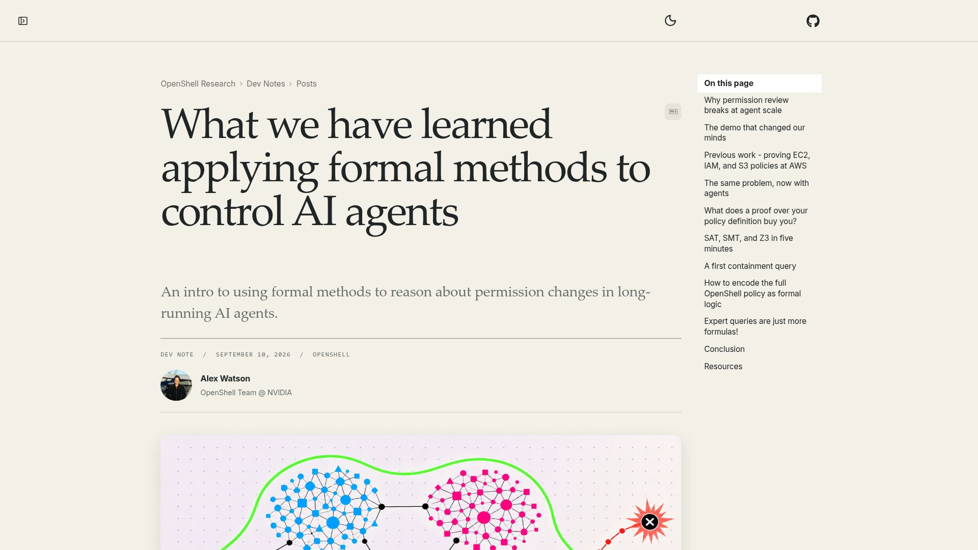Screenshot of nvidia.github.io: What we have learned at OpenShell applying formal methods to control AI agents