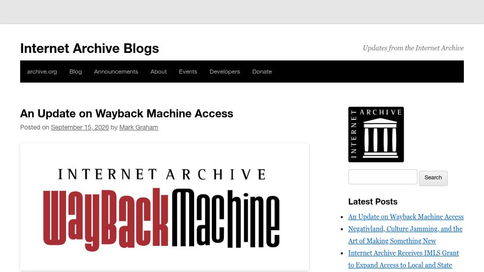 Screenshot of blog.archive.org: An update on Wayback Machine access