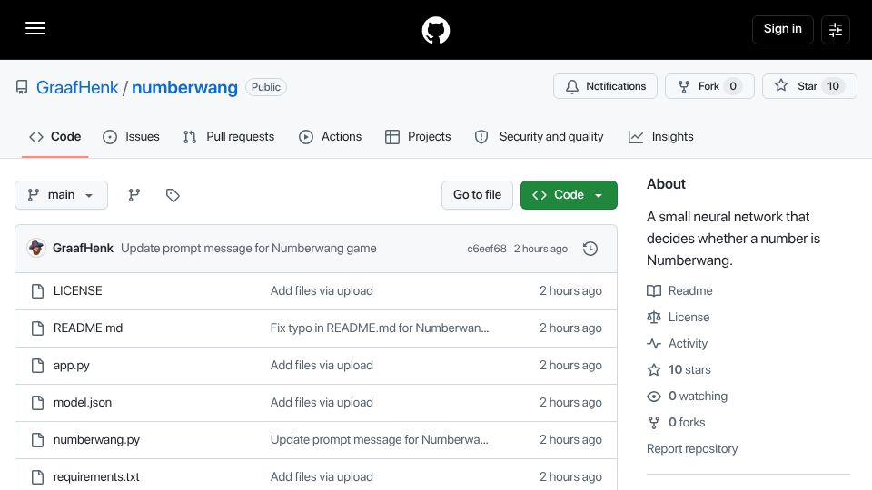 Screenshot of github.com: WangNet – 1.8 MB, zero-dependency Numberwang adjudication in 11 languages