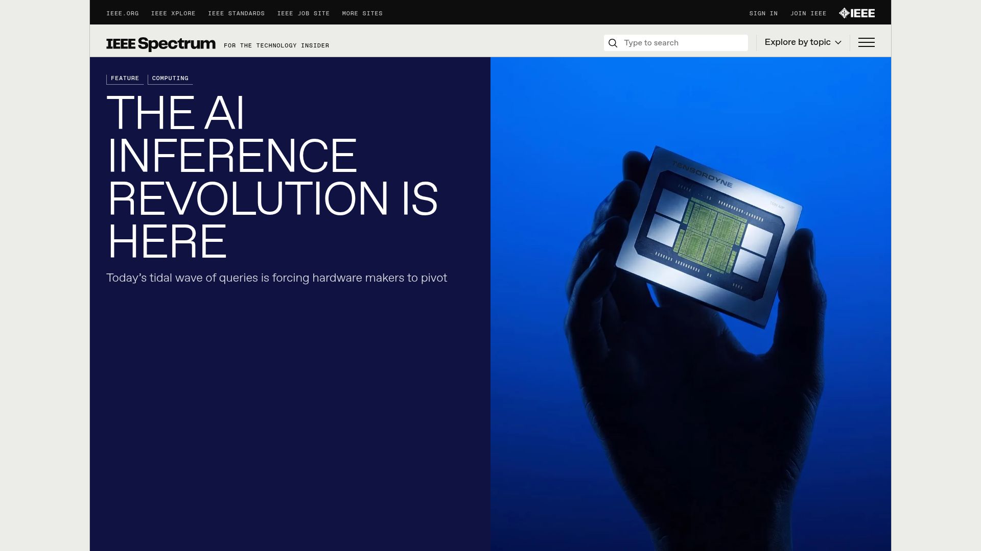 Screenshot of spectrum.ieee.org: The Inference Hardware Revolution of 2026