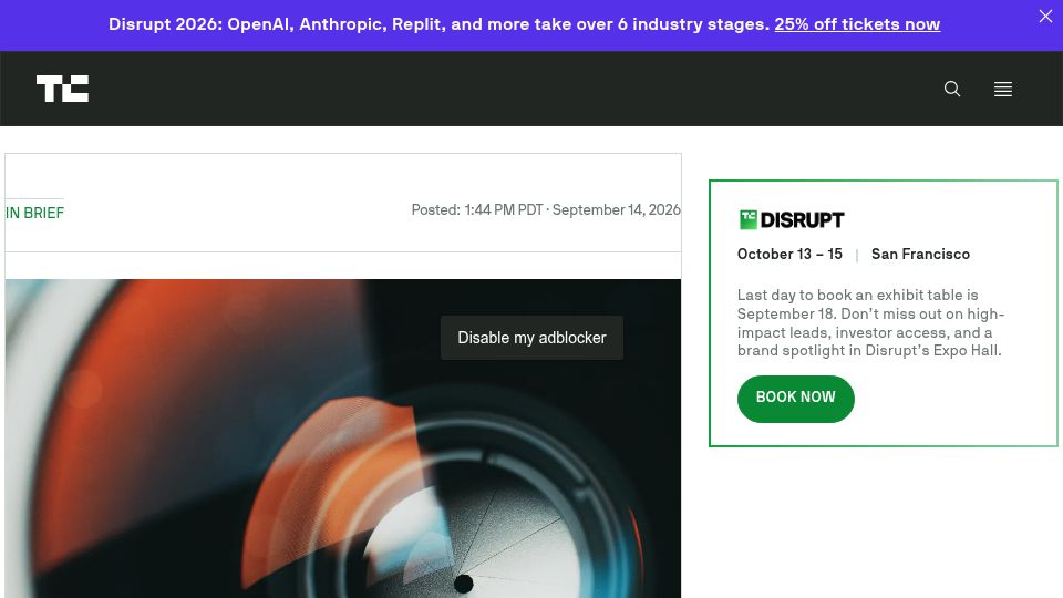 Screenshot of techcrunch.com: OpenAI buys smartphone camera maker Glass Imaging for $300M