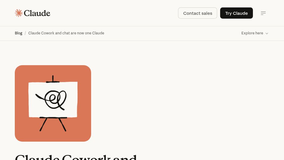 Screenshot of claude.com: Claude Cowork and chat are now one Claude