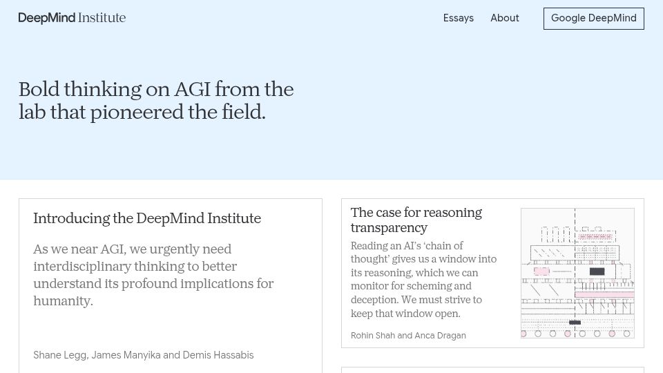 Screenshot of institute.deepmind.com: The DeepMind Institute