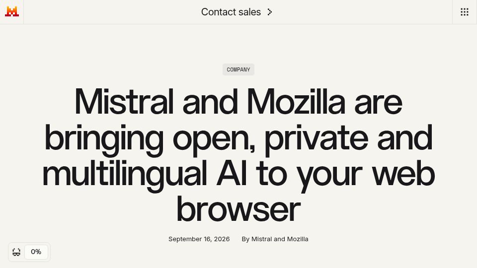 Screenshot of mistral.ai: Mistral X Mozilla: Private, Multilingual AI Browsing