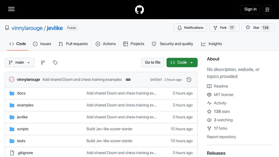 Screenshot of github.com: Reverse-engineered Jev-like model