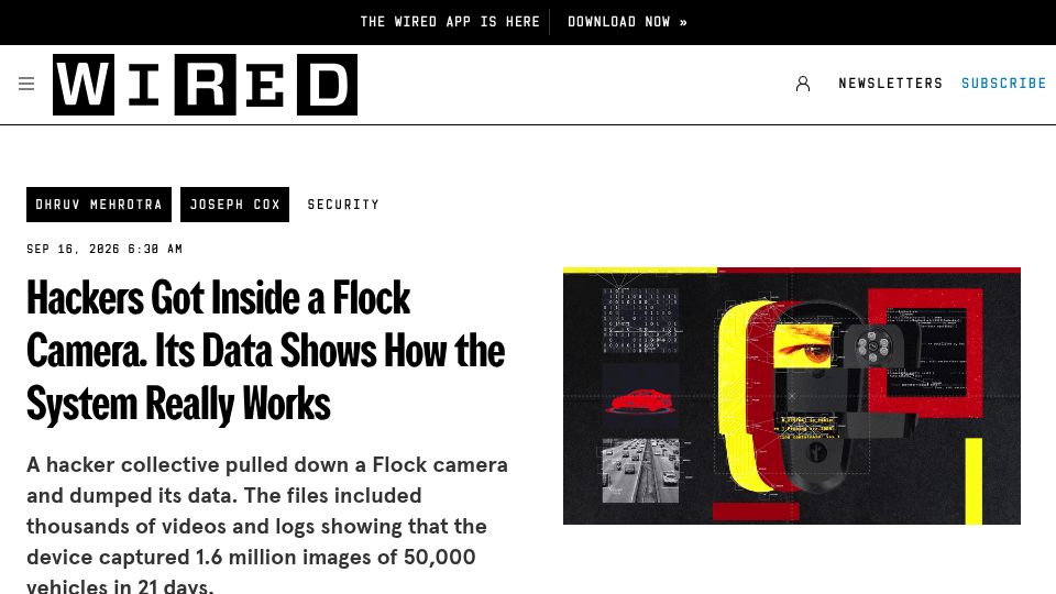 Screenshot of wired.com: Hackers Got Inside a Flock Camera