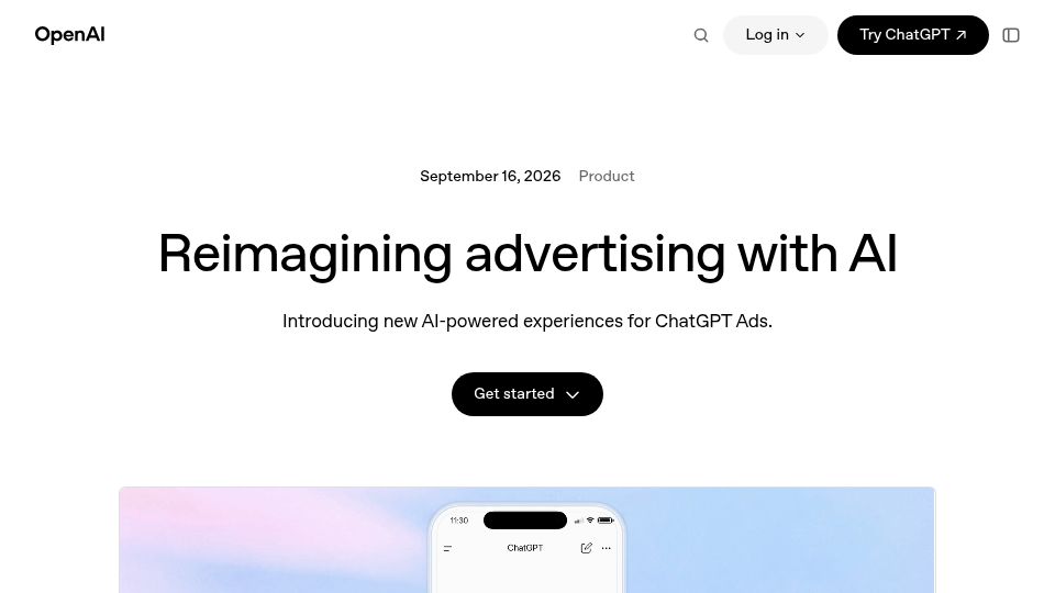 Screenshot of openai.com: OpenAI expands ChatGPT ads with Sponsored Agents