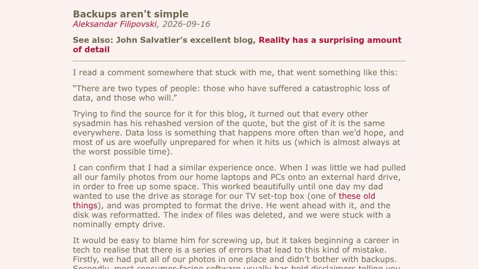 Screenshot of filipovski.net: Backups Aren't Simple