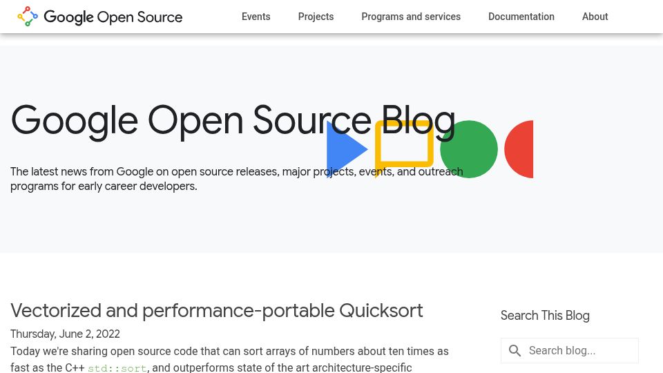 Screenshot of opensource.googleblog.com: Vectorized and performance-portable Quicksort (2022)