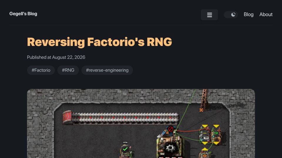 Screenshot of gegell.github.io: Reversing Factorio's RNG
