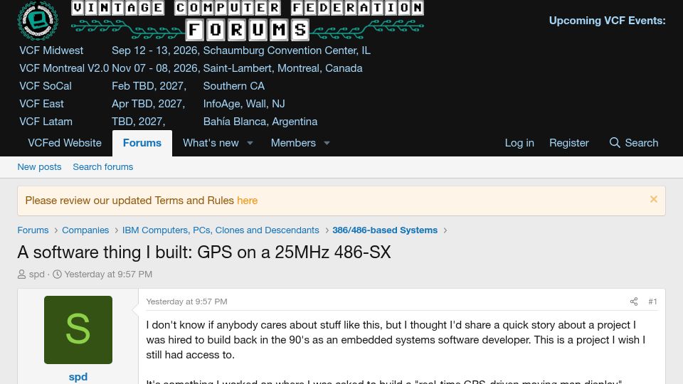 Screenshot of forum.vcfed.org: A software thing I built: GPS on a 25MHz 486-SX