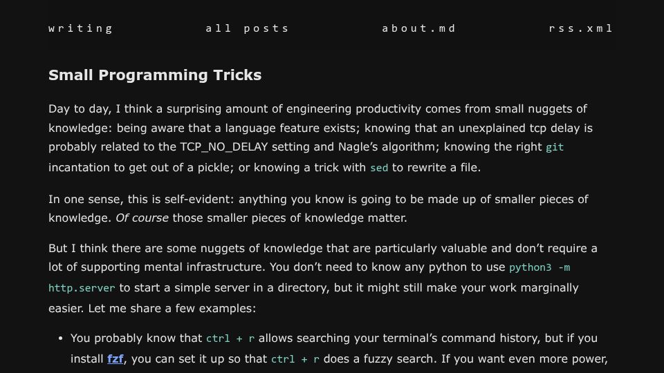 Screenshot of will-keleher.com: Small programming tricks