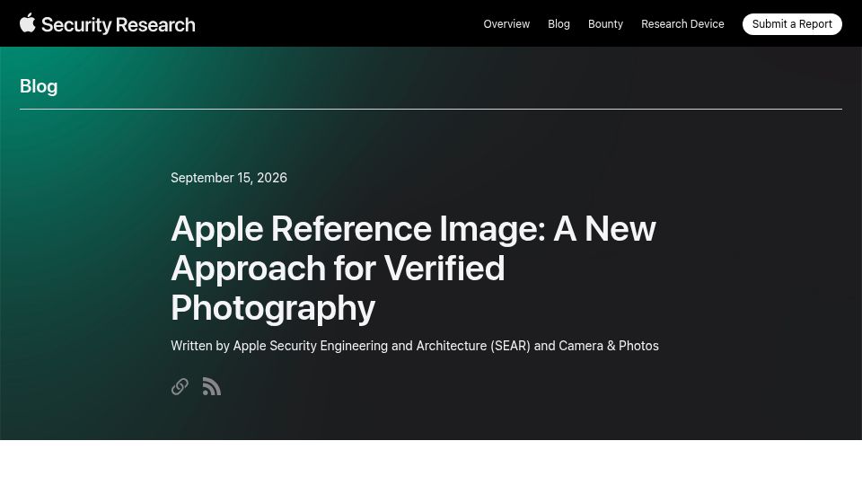 Screenshot of security.apple.com: Apple Reference Image: A New Approach for Verified Photography