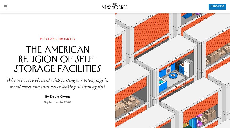 Screenshot of newyorker.com: The American Religion of Self-Storage Facilities