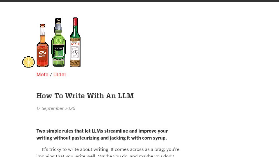 Screenshot of sockpuppet.org: How to Write with an LLM