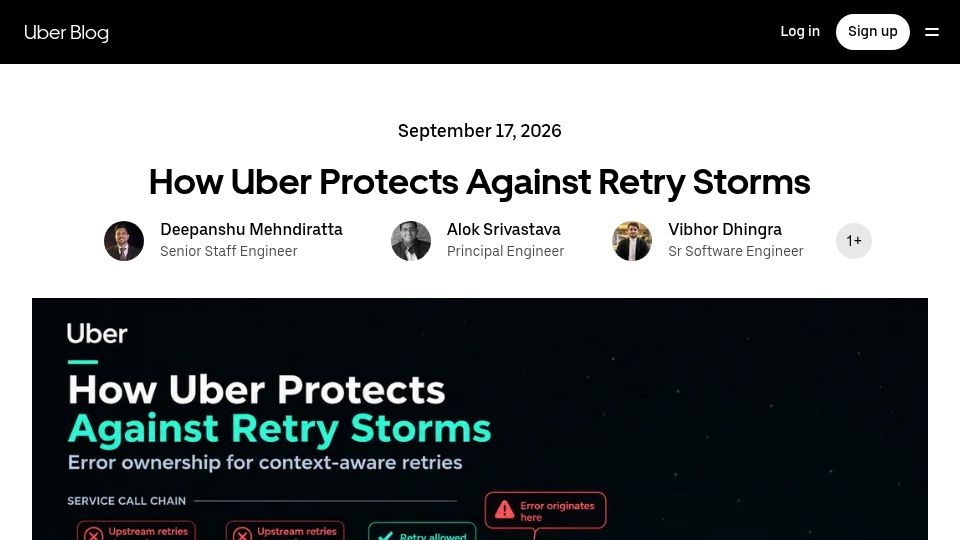 Screenshot of uber.com: How Uber Protects Against Retry Storms