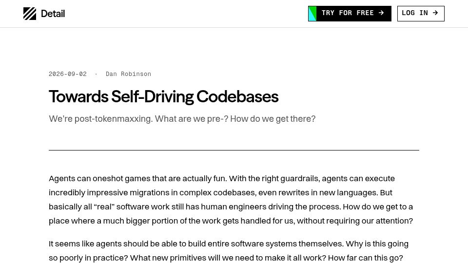 Screenshot of blog.detail.dev: Towards Self-Driving Codebases