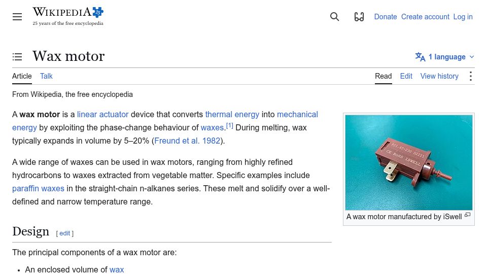 Screenshot of en.wikipedia.org: Wax motor