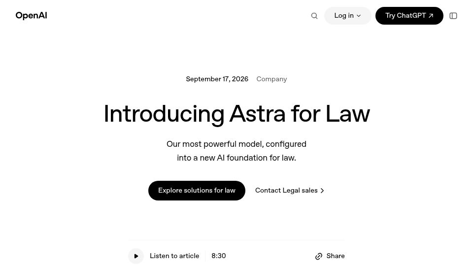 Screenshot of openai.com: Astra for Law