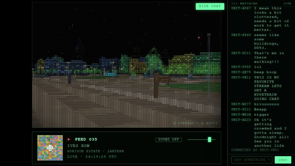 Screenshot of asciicity.live: ASCII City